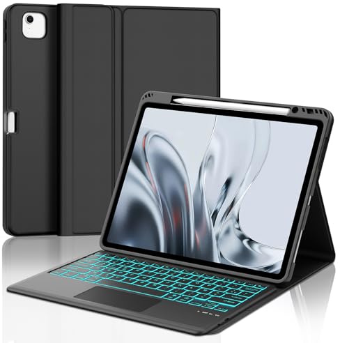 Coque Clavier pour iPad Pro 12.9 6e/5e/4e/3e Generation&iPad Air 13 Pouces | Clavier Bluetooth, Rétroéclairé 7 Couleurs, avec Trackpad, AZERTY Français, Noir