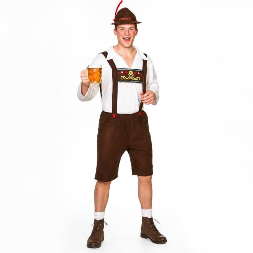 Wicked Costumes Mens Bavarian Oktoberfest Costume – Lederhosen Fancy Dress Outfit for Beer Festival, Stag Nights & Parties