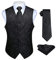 Hisdern Manner Paisley Floral Jacquard Weste & Krawatte und Einstecktuch Weste Anzug Set, Schwarz, Gr.-2XL (Brust 51 Zoll)