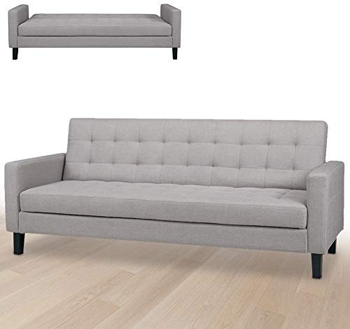 BAKAJI Divano Letto Clic Clac 3 Posti Struttura in Legno Rivestimento con Braccioli in Tessuto Trapuntato Imbottito Piedini Letto a Scomparsa Dimensione 204 x 85 x 81 cm (Grigio Chiaro)