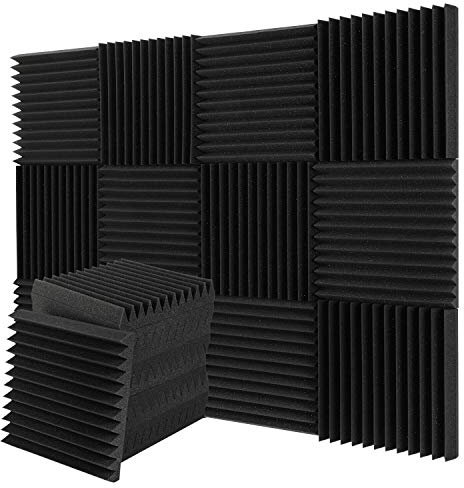 12 Pack Acoustic Foam Panels Soundproofing Studio Foam Wedge Tiles Fireproof Ideal for Home & Studio Sound Insulation 30 * 30 * 2.5CM (30 * 30 * 2.5CM, black)