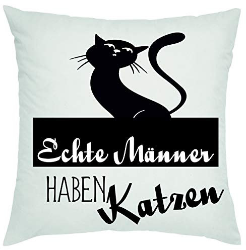 Crealuxe Echte Männer haben Katzen... Zierkissen, Sofakissen, bedrucktes Kissen, Bauwollkissen
