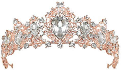 Minkissy Kristall Krone Barock Strass Tiara Vintage Königin Tiara Stirnband für Hochzeit Prom Pageant (Rose Gold)