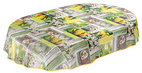 ANRO Tischdecke Wachstuch abwaschbar Wachstuchtischdecke Wachstischdecke Frühlingsmotiv Blumen Photoprint Oval 180x140cm mit Saum - Eingefasst