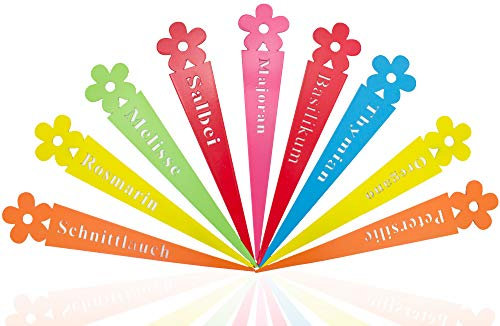 Kräuterstecker 9erSet Metall Pflanzstecker Pflanzschilder Beet Hochbeet Garten Blumenbeet Pflanzenschilder Beetstecker wetterfest Frühling Sommer bunt rot gelb grün Eisen stabil H=22,5cm 9 Stk (Bunt)