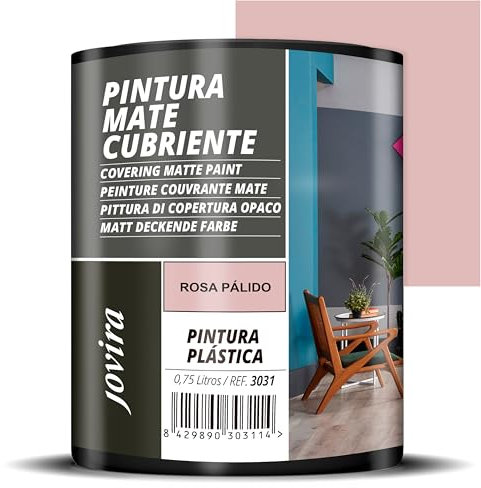 JOVIRA PINTURAS Pintura Mate Cubriente | 24 colores | Pintura interior-exterior con excelente poder cubriente. (750 Mililitros, Rosa pálido)