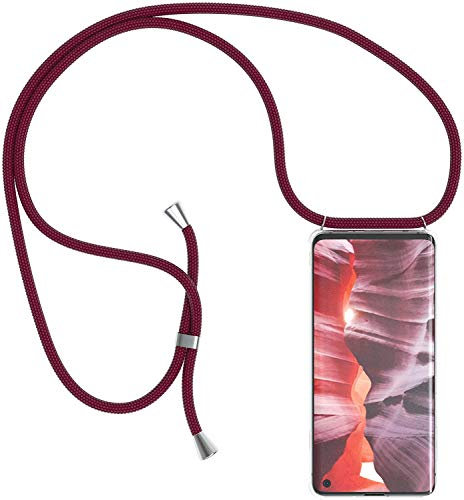 Handykette kompatibel mit Samsung Galaxy J3 2016 Hülle,Handyhülle Transparent Silikon Schutzhülle - Necklace Hülle mit Band Handy-Kette Fallschutzhülle Schnur Kette zum Umhängen Case,Dunkelrot