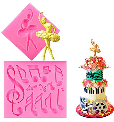 WonDerfulC 3D Ballerina Girl and Musical Note Silicone Fondant Molds 2PCS Cake Making Baking Mould Chocolate Decoration Mould