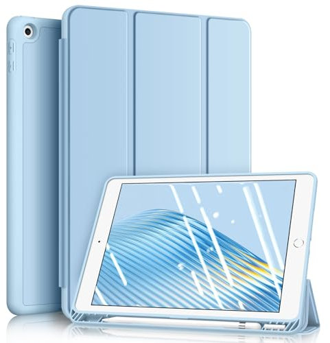 Fintie Hülle für iPad 9. Generation 2021/8. Gen 2020/7. Gen 2019 10.2 Zoll - Superleicht Soft TPU Rückseite Abdeckung Schutzhülle mit eingebautem Pencil Halter, Auto Sleep/Wake, Himmelblau