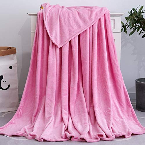 Yinghesheng Plaid en Polaire Uni Couverture en Microfibre Douce, Couverture de Lit Fausse Fourrure Double Face Plaid Jeté de Canapé Flanelle Ultra Doux et Chaud pour Adultes, Enfants,Rose,100x140cm
