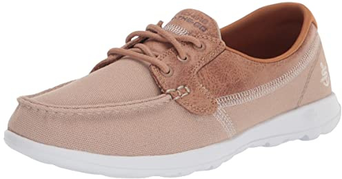 Skechers Women's Go Walk Lite-Coral Boat Shoe, Natural, 6.5 UK