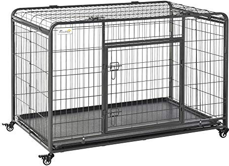 PawHut Metal Dog Cage Kennel Locking Door & Wheels Removable Tray Openable Top For Extra Large Pets 125 x 76 x 81 cm