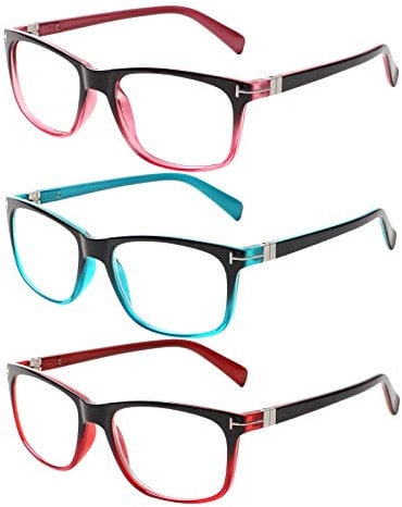 Kerecsen 3 Pack Lesebrille Damen Federscharniere Gute Brillen Hochwertig Rechteckig Komfortabel Frauen Lesehilfe (3.5, 3 Farbe Mischen)