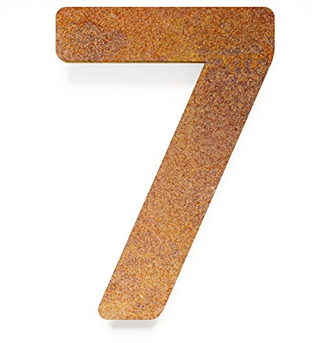 Vintage Hausnummer 7 - massiv, wetterfest & langlebig - 20 cm groß - mit Befestigungsmaterial - Retro Design Hausnummern-Schild N-03-7-R