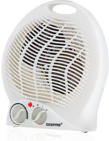 Geepas Portable Fan Heater – Adjustable Thermostat with 2 Heat Settings 1000-2000W & Overheat Protection - Lightweight Heater with Cooling/Warm/Hot Wind Option for Office Home – 2 Year Warranty