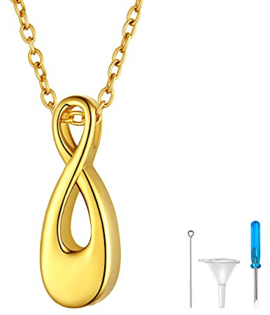 FindChic Urnen Anhänger Damen-Vergoldet Urnenketten Edelstahl Infinity Anhänger für Asche Tierhaare Herren Memorial Schmuck