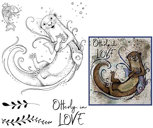 CYFUN DESIGN Stempel mit Fisch-Otter-Motiv für Kartenherstellung, DIY, Scrapbooking, Otterly in Love Words, transparente Silikon-Siegelstempel, Stempel für Papierbasteln, Handarbeit, Scrapbooking,