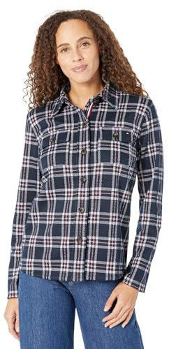 Tommy Hilfiger Damen KNT Shckt- Hllsd PLD, Hillside Plaid/Sky Captain/Crimson, M