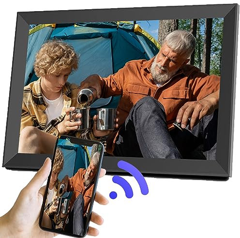 Digitaler Bilderrahmen WLAN 10.1 Zoll, Camnoon Elektronischer Bilderrahmen 1080P Touchscreen, IPS Bildschirm Auto-Rotat Design mit 16GB Interner Speicher, APP, Foto/Musik/Video Player/Kalender/Alarm