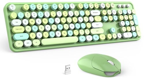 Wireless Keyboard and Mouse Combo - GEEZER Olive Green Full-Sized Colorful Keyboard 104 Keys - USB 2.4 G Receiver Plug and Play with Round Keycap Typewriter Keyboards, for Windows, PC, Laptop, Desktop