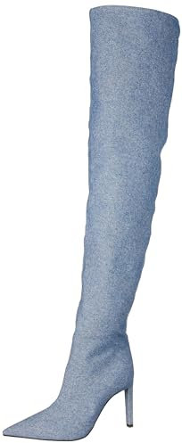 Pinko PLEYEL CUISSARD Denim, Stivali alla Moda Donna, PJZ_Lavaggio Vintage Medio Scuro, 35 EU