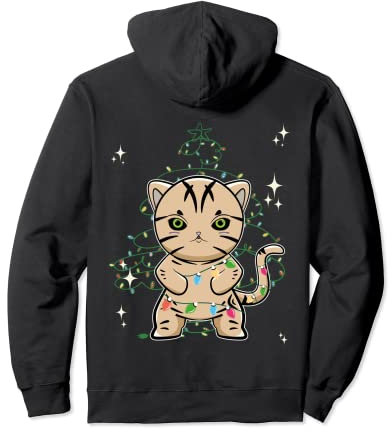 American Shorthair Katze Mit Lichterkette Weihnachten Pullover Hoodie