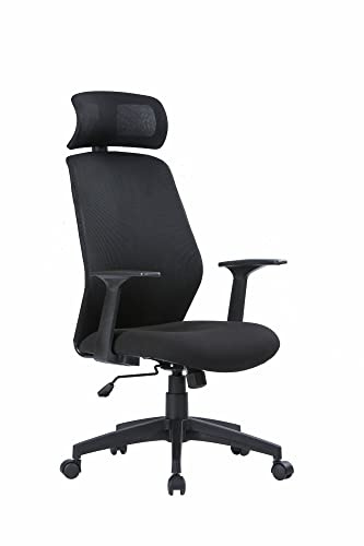 Dmora - Bürostuhl Brisbane, Präsidentensessel mit Armlehnen und Kopfstütze, Ergonomischer Bürostuhl, cm 63x62h117/126, Schwarz