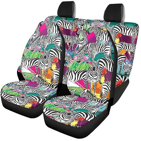 Kuiaobaty Zebra Muster Full Set Auto Sitzbezüge Anti Rutsch Universal Auto Sitzschoner Auto Sitzbezüge Geschenk für Frauen 4 Stück