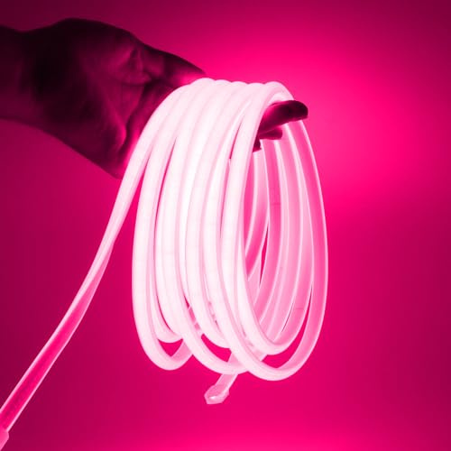 XUNATA COB Neon LED Streifen, 230V 288leds/m Superhell Hohe Dichte, Diffusion Flex LED Schlauch für Heim DIY Festival Dekoration (Rosa, 5M)