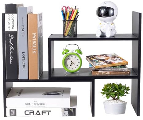 Esilihom Desk Shelf, Adjustable Desktop Bookshelf, Desk Storage Organiser, Small Bookcase, Black