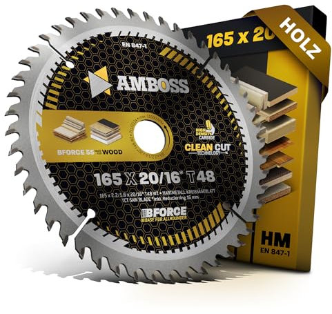 HM Kreissägeblatt 165x20 16 Z48 Wechselzahn für Holz - Super Feinschnitt. AMBOSS WERKZEUGE® Sägeblatt 165mm +Reduzierring 16 20mm. 165x20 165x16 komp. zu DeWALT D23550. 23551. DC310. 310KL. 310KN. 390