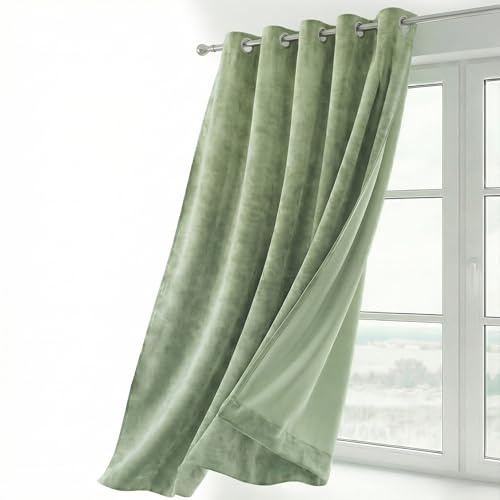 BEAUTEX Samtvorhang Ösen Hellgrün 140x175 cm Velvet Verdunkelung | Weicher Velvet-Samt, blickdicht, lichtmindernd, pflegeleicht, viele Farben und Größen
