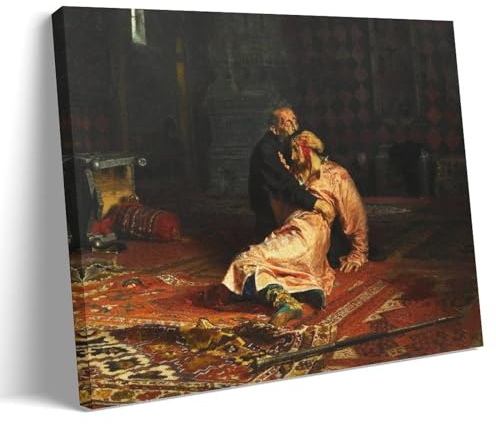 JUYOZ Ilya Repin Malerwerke, Iwan der Schreckliche und sein Sohn Iwan, Poster, ästhetischer Druck, Kunstdruck, Wandgemälde, Leinwand, moderne Schlafzimmerdekoration, 60 x 90 cm