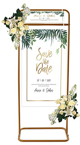 Lalaleny Stand per matrimonio, oro, 'Benvenuto' in tedesco, geometrico, 60 x 45 x 150 cm