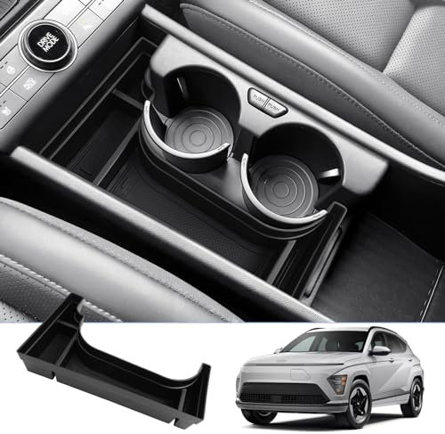 BIXUAN kompatibel mit Kona SX2 2024 2025 EV Aufbewahrungsbox für Getränkehalter mit zentraler Steuerung mit Rutschfester Matte Ablagefach Zubehör Armlehne Organizer Tray Mittelarmlehne Handschuhfach