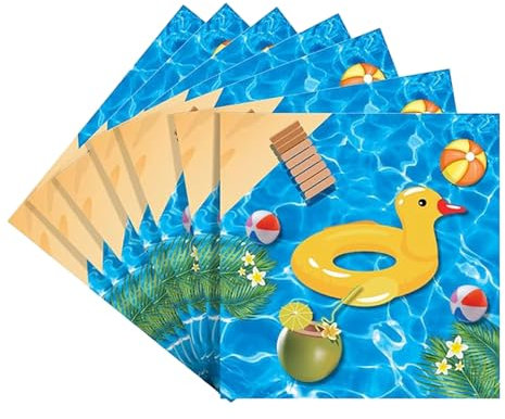 20Pcs Pool Napkins Paper Napkins with Summer Pool Beach Napkins for Hawaiian Theme Party Blue Ocean Waves Cocktail Napkins for Baby Shower Decoration Supplies Girls Boys Kids Birthday 6.5 x 6.5 Inches