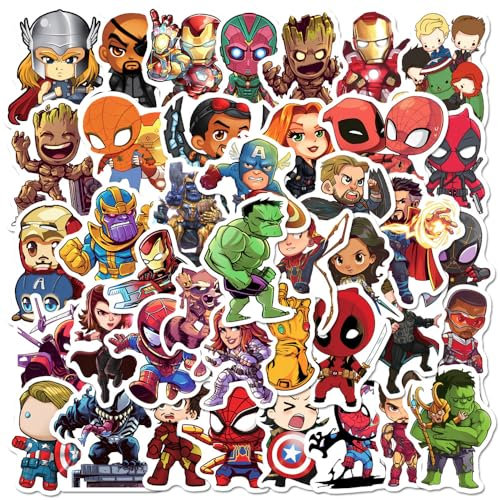 Superheroe Aufkleber, 50 Stück Sticker Set Wasserdicht Vinyl Stickers Graffiti Style Decals für Auto Motorräder Fahrrad Skateboard Gepäck Laptop Aufkleber, Geeignet für Erwachsene Kinder