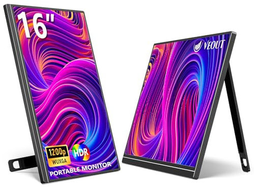 Veout Monitor portátil de 16 Pulgadas, Monitor IPS de 1920 x 1200P para Laptop con USB-C, Monitor HDMI Freesync para Juegos con Soporte, Disponible en Cuatro Colores, 0.3 Pulgadas Ultra Delgado para