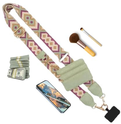 Generisch Handyband zum Umhängen mit Tasche | Handykette mit Tasche | Handygurt mit Geldbeutel | Clip Bag Handy Umhängeband Zubehör | Umhängegurt für Handy | Telefon Gurt mit Reißverschlusstasche