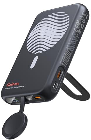 Galeces Magnetic Power Bank,10000mAh Wireless Portable Charger for iPhone & Apple Watch,PD 20W Fast Charging Powerbank USB C in & out Travel Battery Pack Compatible with iPhone 16/15/14/13/12