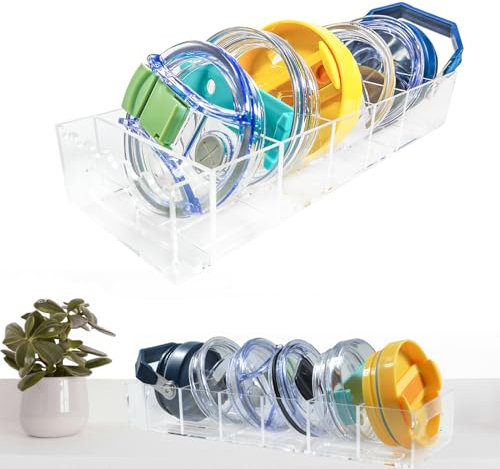 XIFOWE Clear Acrylic Tumbler Lid Organizer for Stanley Cup Accessories, Cup Lid and Straw Integrated Storage Rack, Suitable for Lid Organizers Inside Cabinet, Cosmetic Storage, Kitchen Storage etc