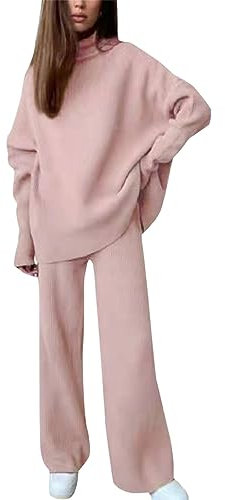 Set da donna in due pezzi, taglia grande, per il tempo libero, per l'inverno, a maniche lunghe, da jogging, oversize, due pezzi, maniche lunghe, set per il tempo libero, tuta sportiva, Colore: rosa.,