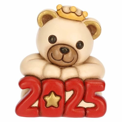 THUN, Teddy Buon Anno 2025 in Ceramica di Alta Qualità, Versione Rosso, Collezione Natale, Statuine da Collezione, Idea Regalo per Natale, 6,5 x 6,8 x 7,8 cm