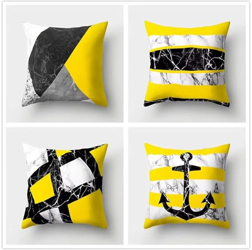 Kissenbezug 40x40 cm 4er Set Dekokissen Samt Sofakissen Zierkissen Streifen Gelb Schwarz Kissenbezüge mit unsichtbarem Reißverschluss für Sofa Schlafzimmer Wohnzimmer Outdoor Kissenhülle
