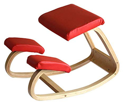 Schaukelstuhl Ergonomischer Kniehocker aus Holz mit Schaukelfunktion, Rückenkorrektur, Haltungskorrektur, Holzhocker, Sitz aus Pu-Leder, Schaukelrahmen aus Massivholz, Schaukel-Kniestuhl, Schwarz