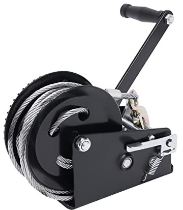 HUSPOO Dual Gear Handwinde, 3500LBS Handwinde Hand Kurbel Handbuch, Profi Seilwinde for Boat ATV RV Anhänger 33ft Kabel