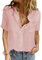 Niwicee Camicia Donna Estiva Camicetta da Donna Manica Corta Cotone Blusa Elegante con Scollo a V Maglietta Top con Bottoni Casual Tinta Unita Classico Camicie Maglia(Rosa,M)