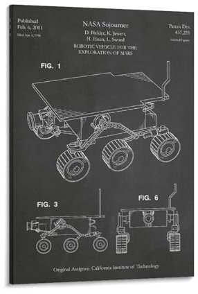 XYSWDD NASA Mars Rover Sojourner Patentdruck 2001 Poster auf Leinwand, Kunstdrucke, rustikale Bauernhaus-Dekorationen für Wohnzimmer, Badezimmer, Schlafzimmer, 60 x 90 cm