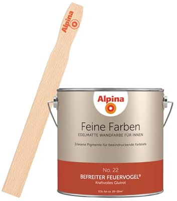 Alpina Feine Farben inkl. Rührstab – No. 22 Befreiter Feuervogel – edelmatte Innenfarbe - Wandfarben für einzigartige Farbwirkungen und Raumstimmungen – Kraftvolles Feuerrot - 2,5 Liter