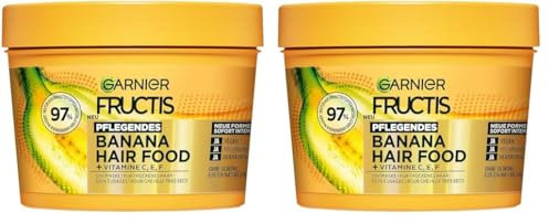 Garnier Fructis Pflegende Bananen Haarmaske, Leave-In für trockenes Haar und mehr Geschmeidigkeit, Anwendung als Spülung, Maske oder Leave-In, Lipidkomplex, Ohne Silikone, Hair Food, 3in1, 400ml